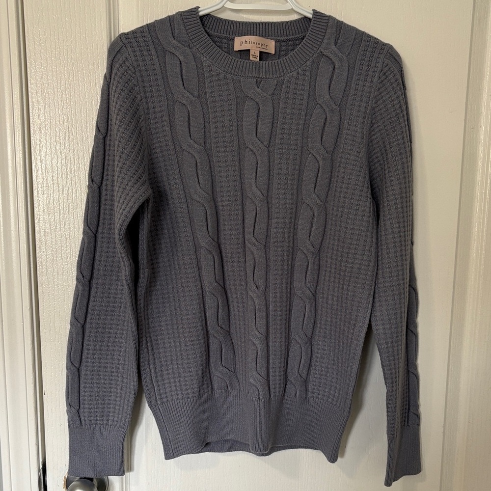 NWOT Philosophy Women's Charcoal Cable Knit Crewneck Sweater